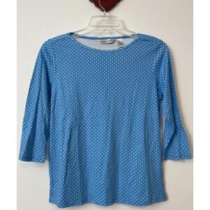 Drapers Damons Womens Blue Polka-Dot Medium 3/4-Sleeved Cotton Blouse! A2235
